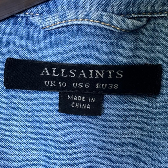 All‎ Saints Calla Bay Shirt Dress Indigo Blue Size 6 Tencel Cotton Linen - Picture 4 of 15